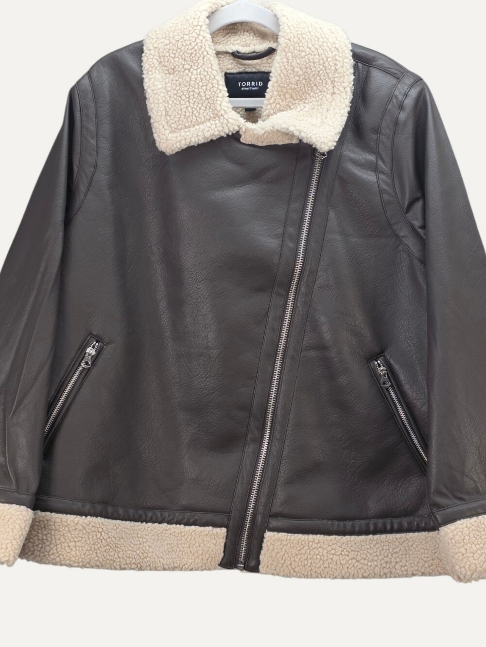 Torrid Brown Faux Leather Sherpa Lined Moto Jacket 2X NWT